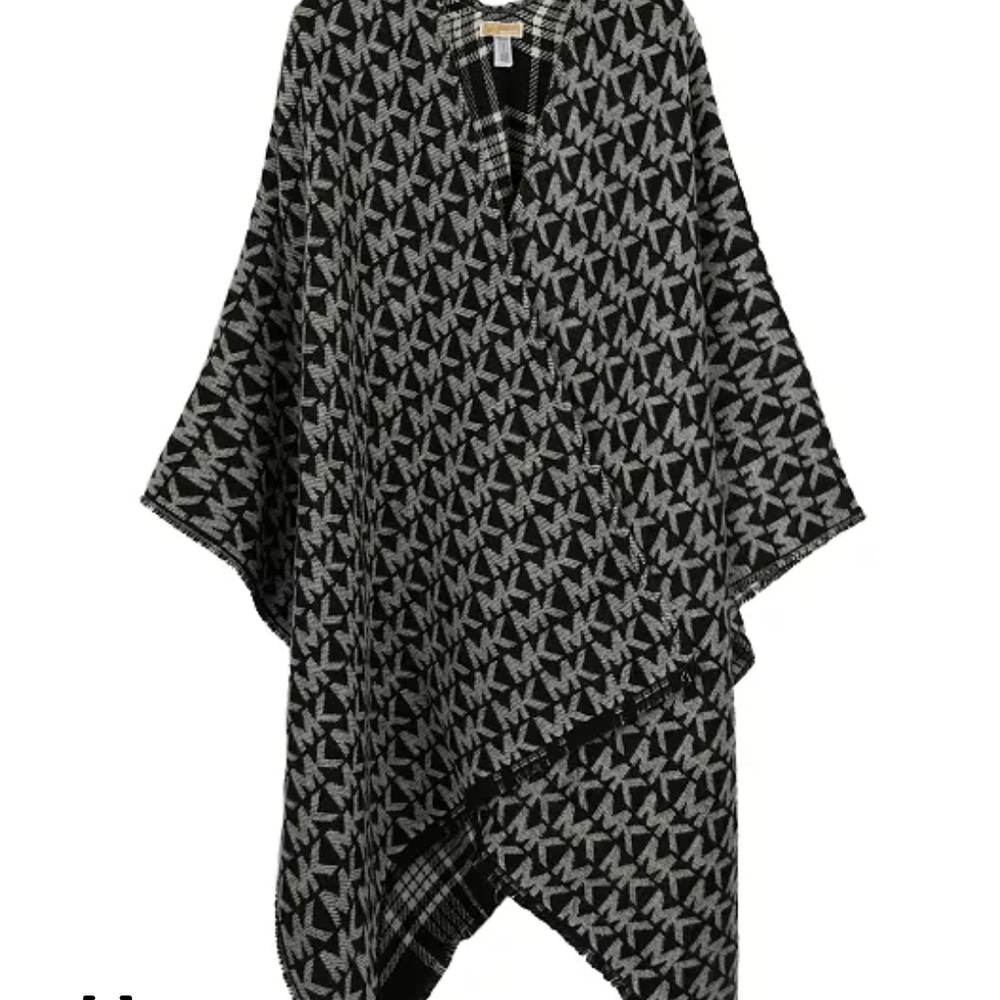 Michael Kors Black and White Patterned Poncho